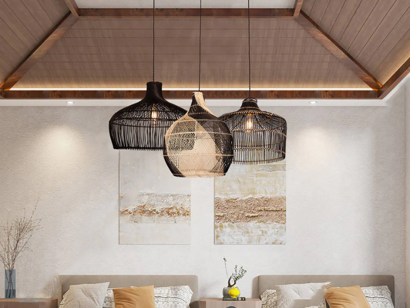 Two-Tone Rattan Pendant Light