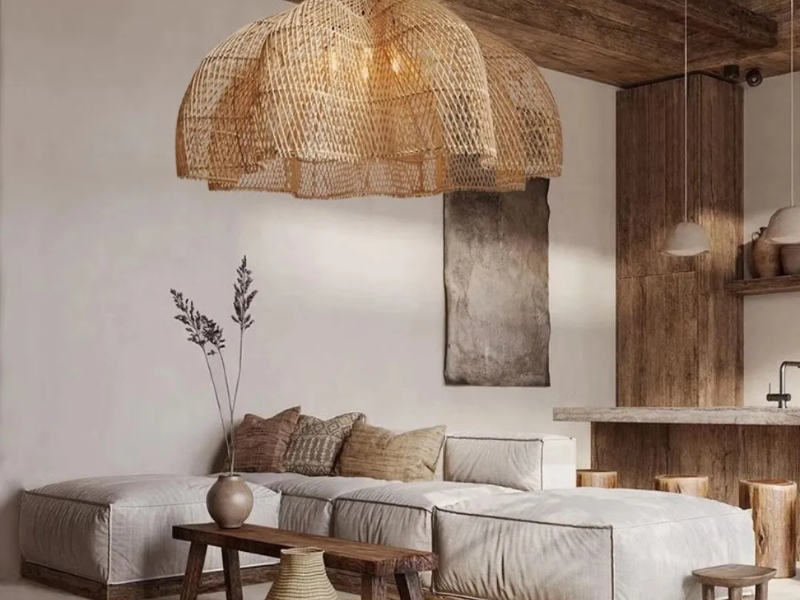 Asymmetrical Rattan Pendant Light