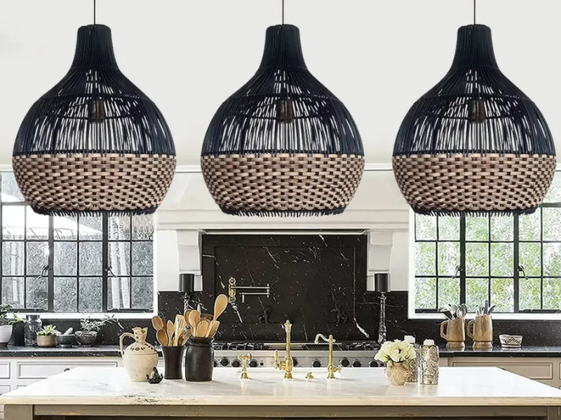 Black Rattan Pendant Light