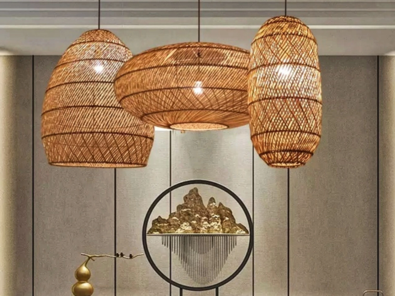 Bamboo and Rattan Hybrid Pendant Light