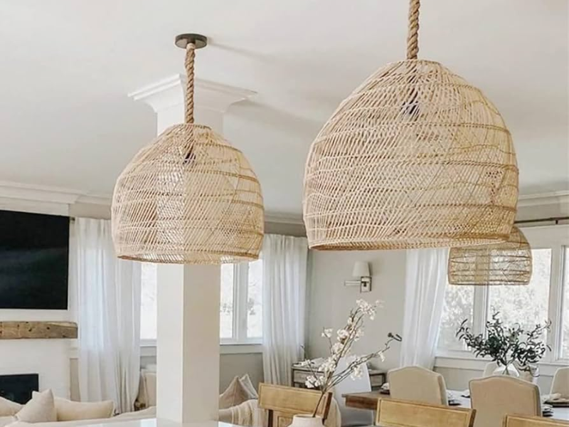 Rattan Pendant Light with a Leather Strap