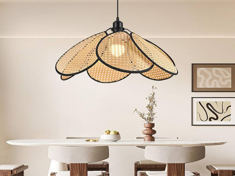 Rattan Pendant Light with Adjustable Height