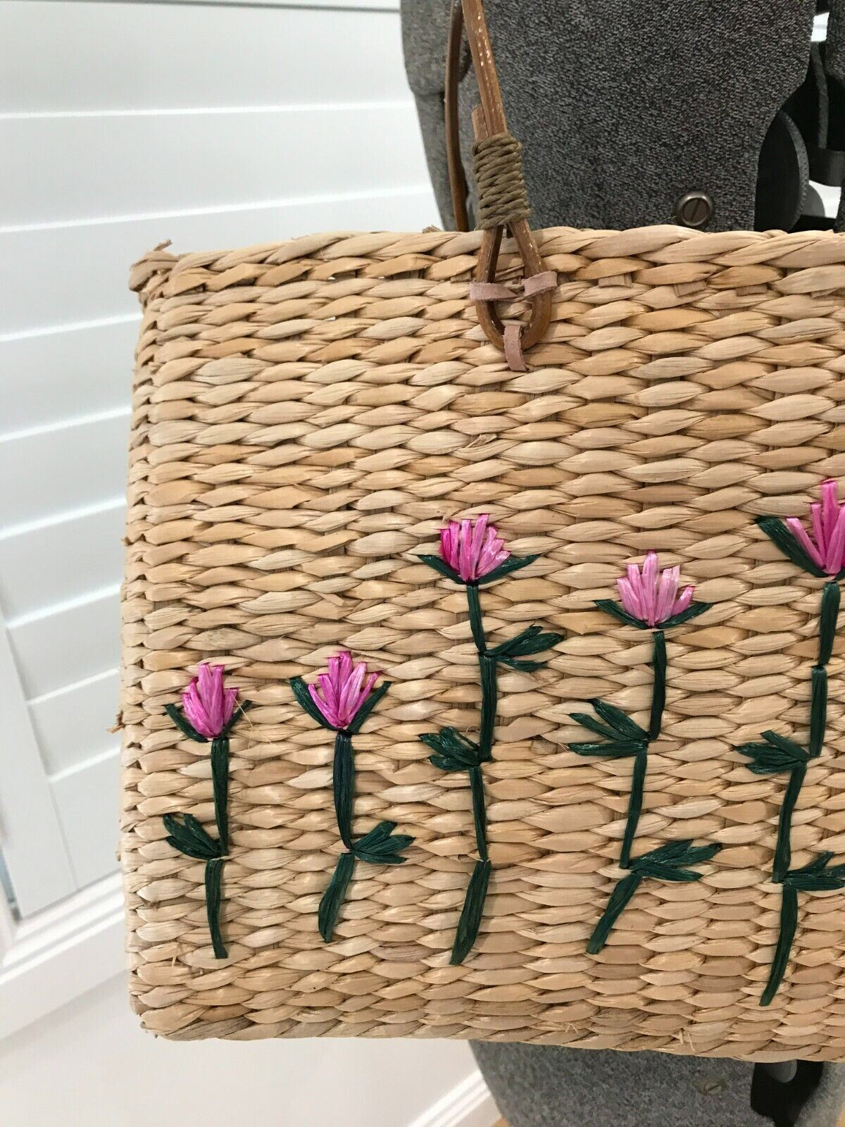 Cottagecore boho bohemian straw grass rattan style floral embroidered bag picnic - Image 2