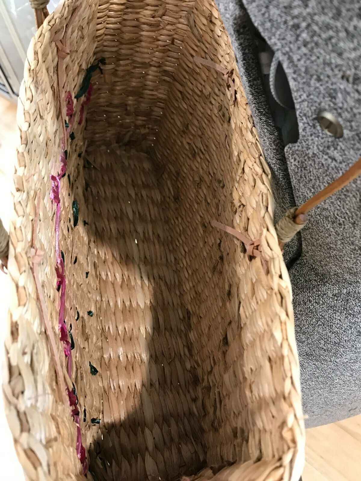 Cottagecore boho bohemian straw grass rattan style floral embroidered bag picnic - Image 5