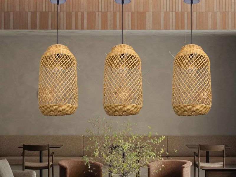 Classic Minimalist Cylindrical Rattan Pendant Light