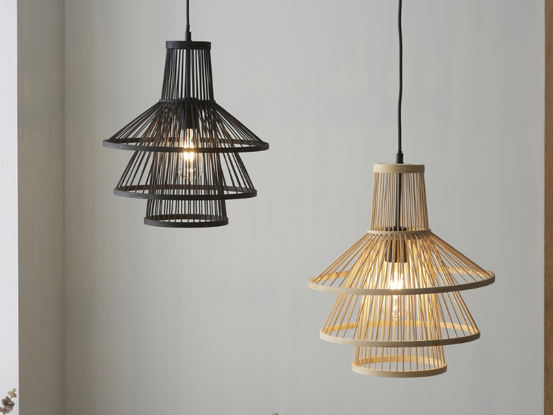 Geometric Rattan Pendant Light with Open Frame