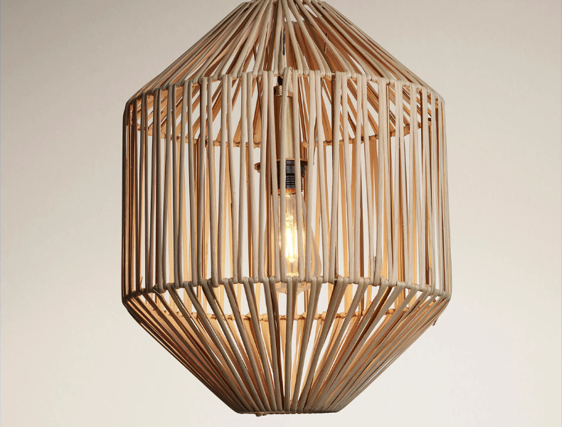 Geometric Rattan Pendant Light with Diamond Cage