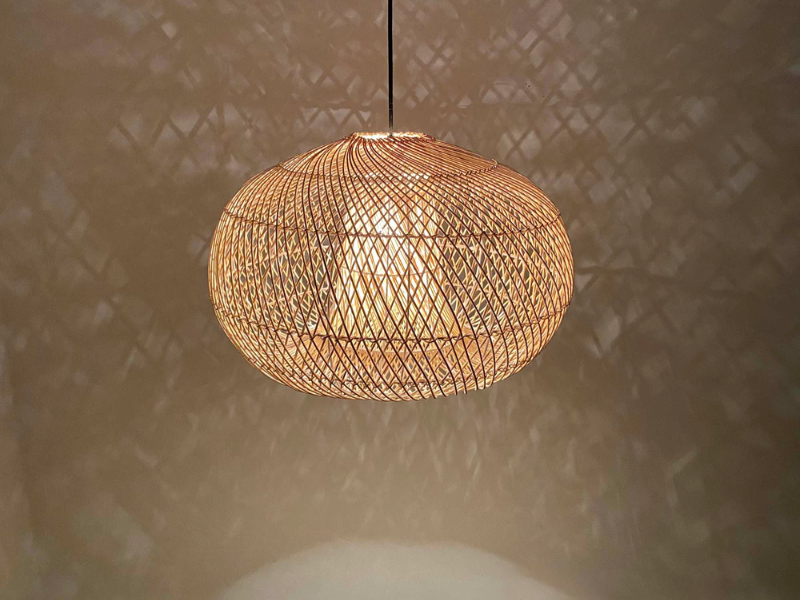 Circular Geometric Rattan Pendant Light