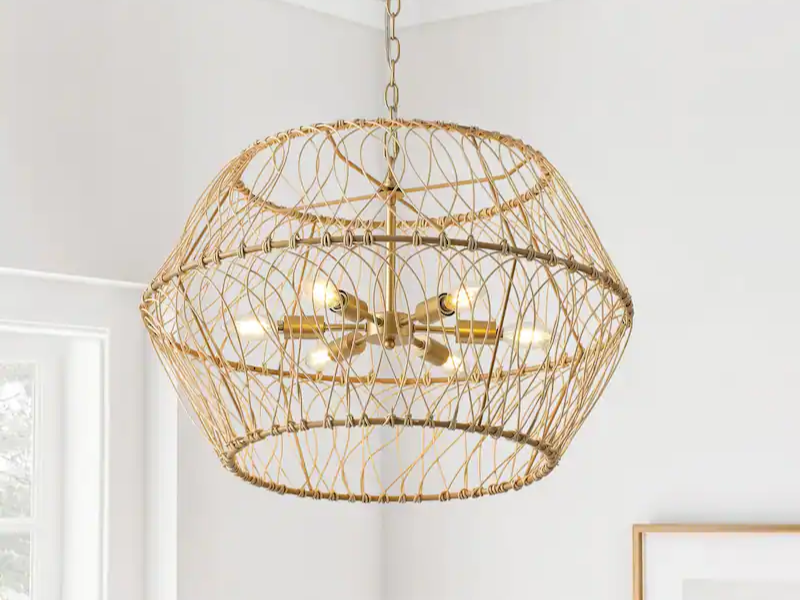 Rattan Pendant Light with Cage Design