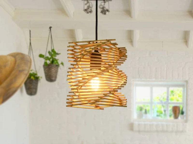 Conical Geometric Rattan Pendant Light