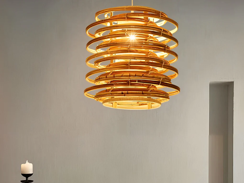 Rattan Pendant Light with Spiral Design