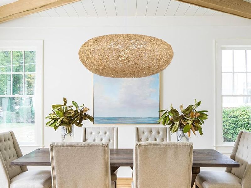 Large Drum Rattan Pendant Light