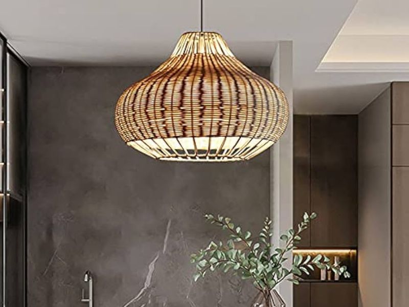 Rattan Pendant Light with Metal Trim