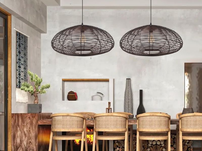 Luxe Rattan Pendant Light with Glass Elements