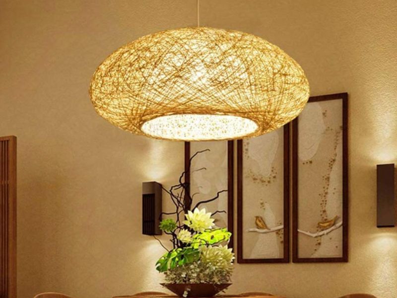 Contemporary Rattan Pendant Light with LED Bulbs