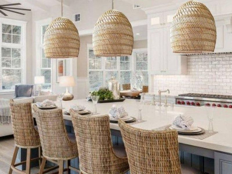 Large round rattan pendant light - Coastal Driftwood Style