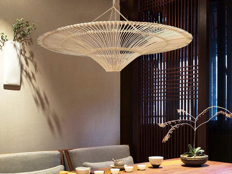 Contemporay pendant rattan light large diameter