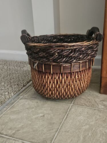 Large Woven Wicker Round Brown Basket Sturdy Planter Storage Home Decor Vintage - Image 7