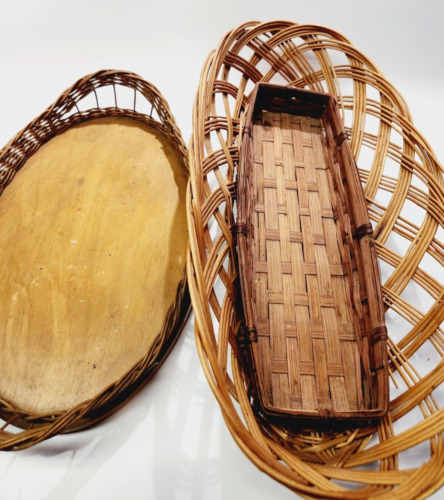 LOT 3 VINTAGE OBLONG SERVING TRAY BASKETS TIKI BAR STORAGE DECOR GALLERY WALL - Image 7