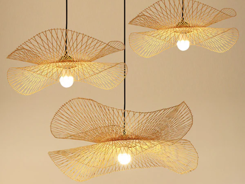 Hanging Lotus Rattan Light Cluster