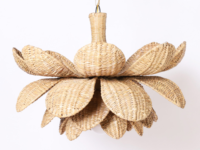 Lotus Rattan Pendant with Brass Accents