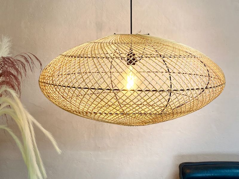 Rattan Pendant Light with Bamboo Accents