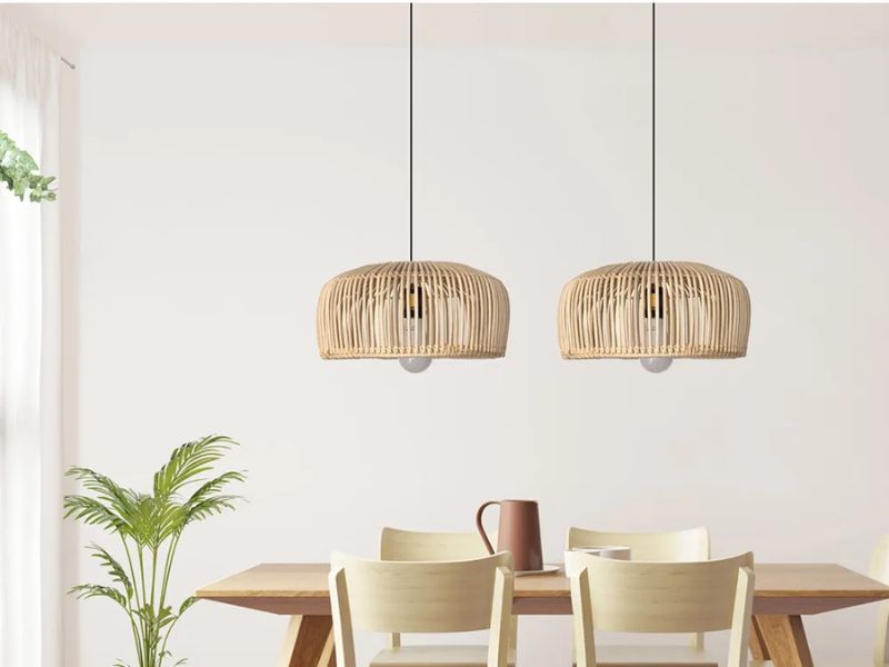 Oval Rattan Pendant Light with Fabric Lining