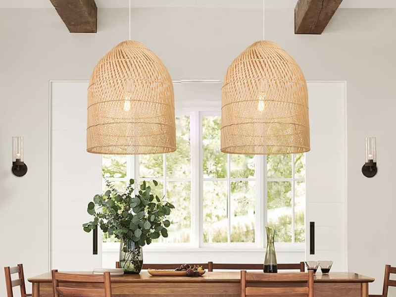 Two-Tone Rattan Bell Pendant