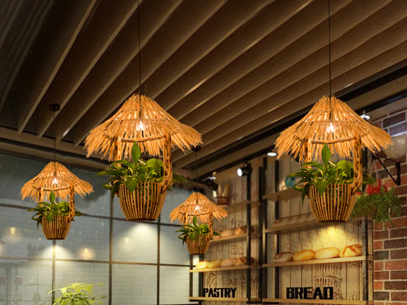 Industrial Rattan Pendant Light