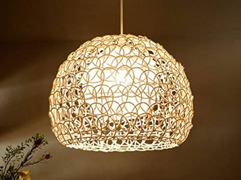 Contemporary Rattan Pendant Light with LED Bulb