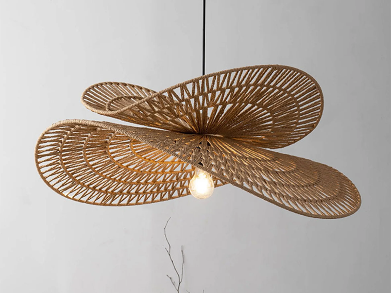 Oval Rattan Flower Pendant Light 