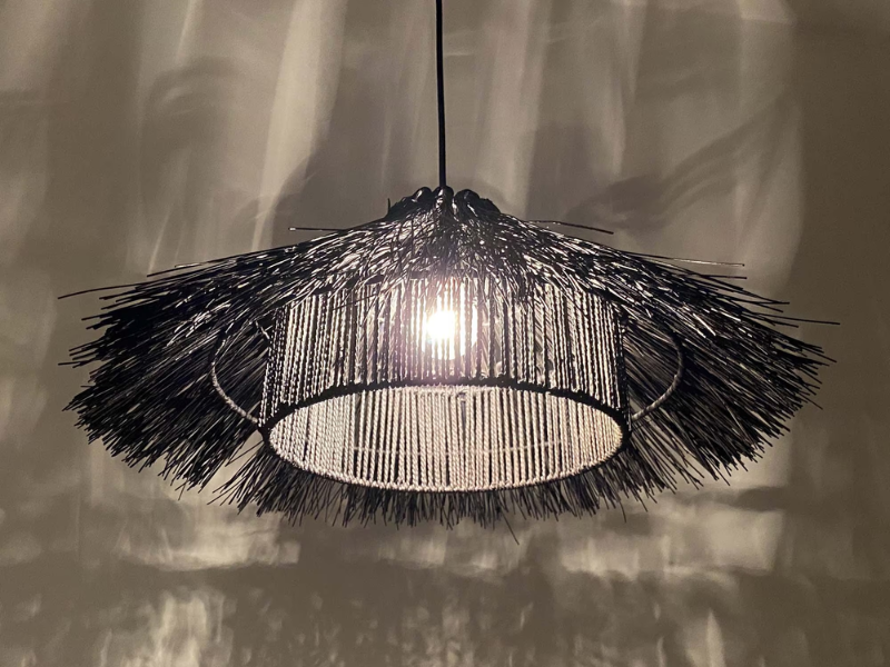 Black Rattan with Silver Fringe