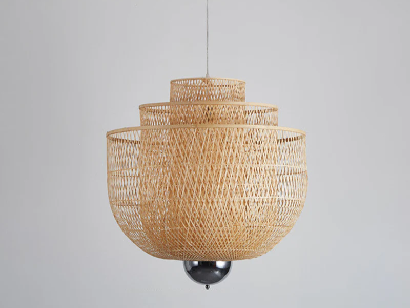 Clear Glass and Rattan Inverted Pendant