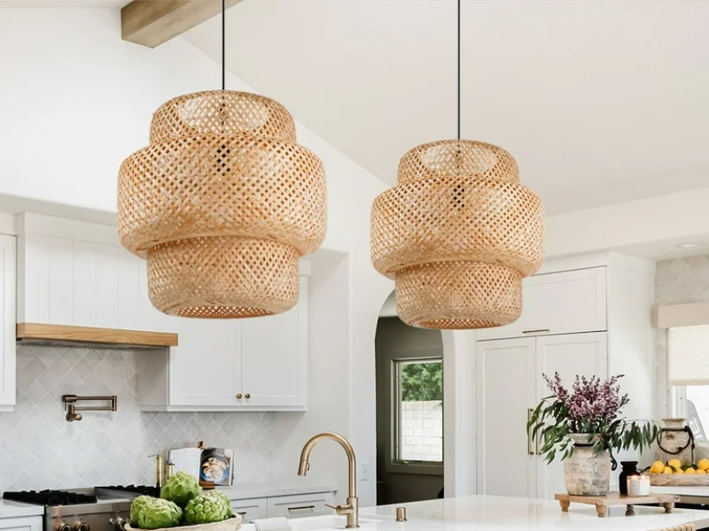 Industrial Rattan Inverted Pendant Light