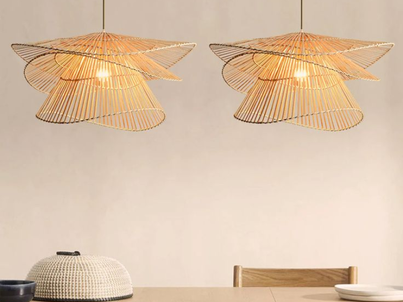 Multi-Layered Rattan Inverted Pendant Light