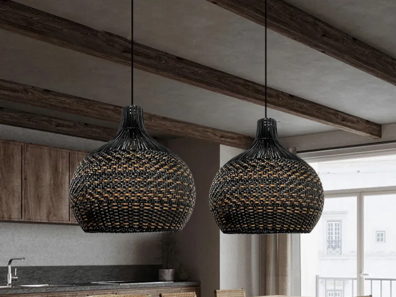 Salt Lake Handwoven Kitchen Island Black Rattan Pendant Light