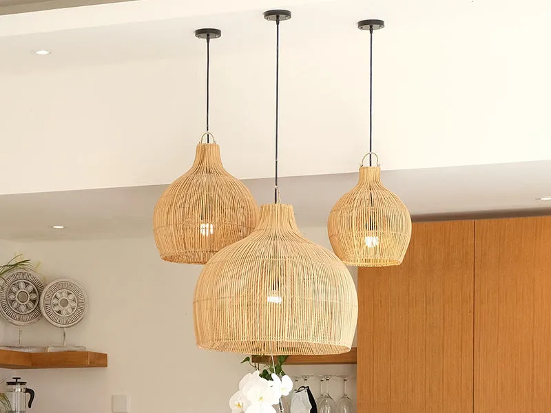 Boho Chic Rattan Pendant with Mixed Bulbs