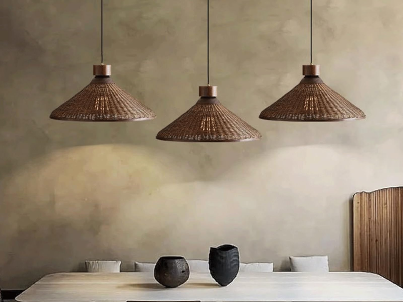 Industrial Rattan Pendant with Exposed Bulbs