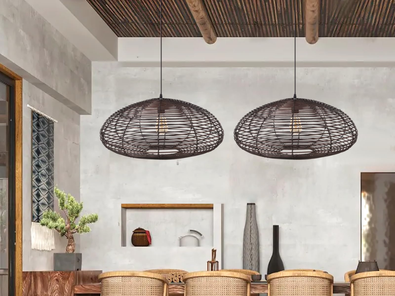 Rattan and Bamboo Fusion Pendant Light