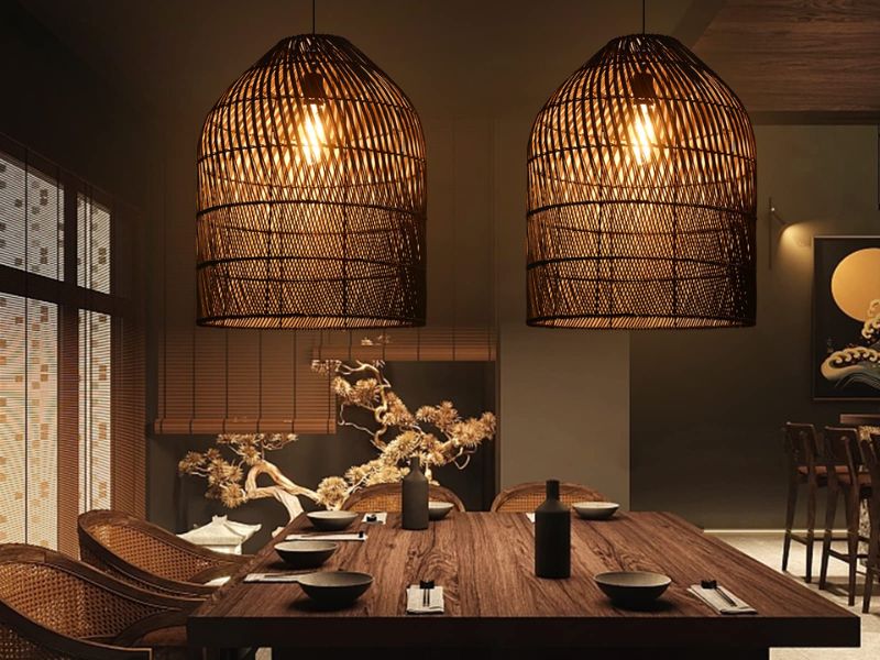 Traditional Rattan Bell Pendant Light