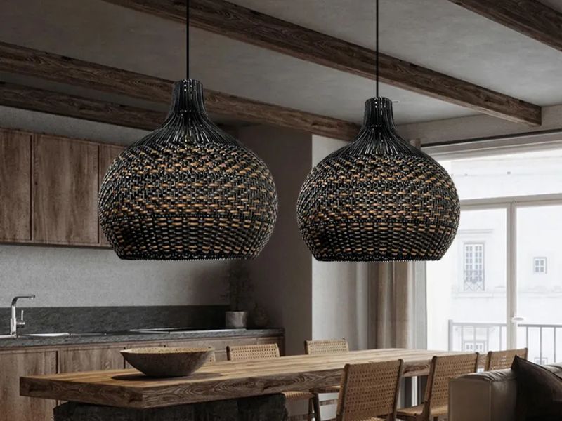 Black Rattan Pendant Light Shade