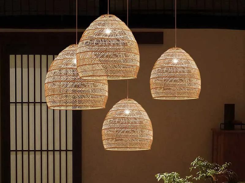 Rattan pendant lights come in various shapes, sizes, and woven patterns