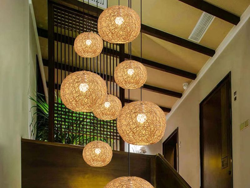 Ball Rattan Hanging Shade Pendant Light