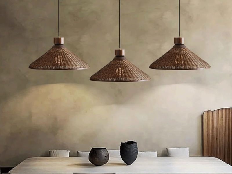 Industrial Rattan Pendant Light with Metal Frame