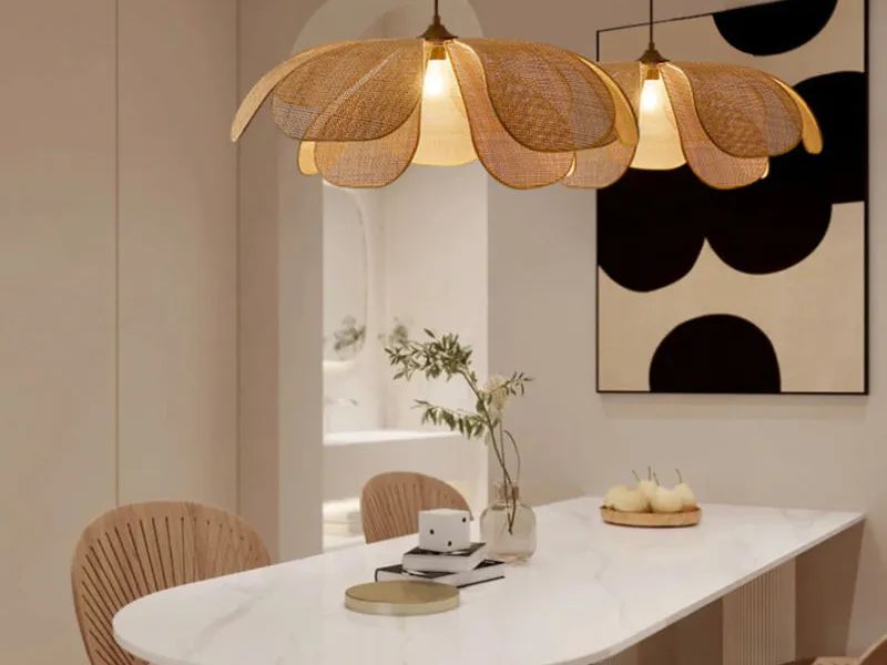 Petal-Shaped Rattan Pendant Light