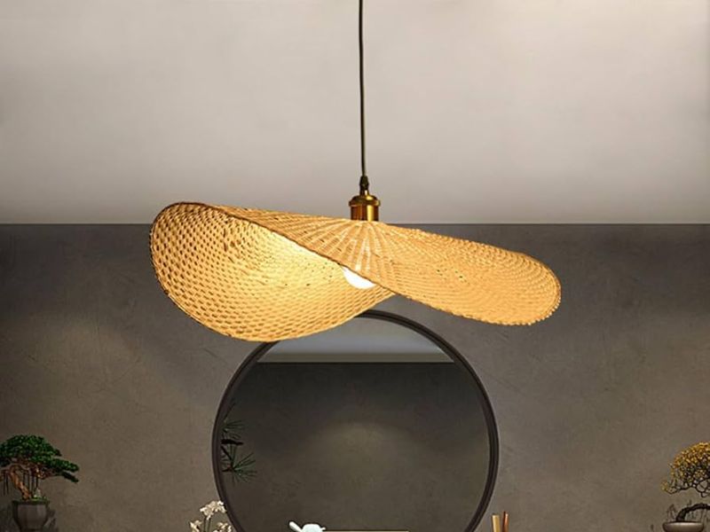 Wave-Shaped Rattan Pendant Light