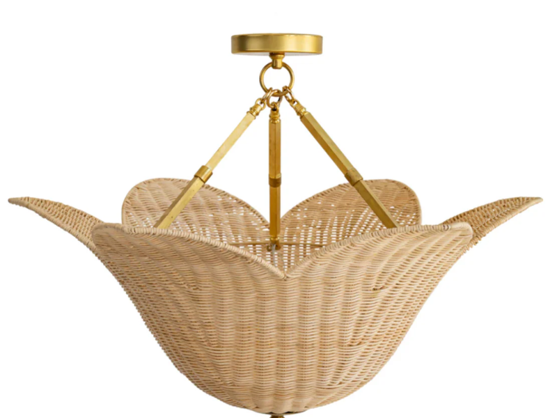 Gold-Accented Rattan Petal Pendant