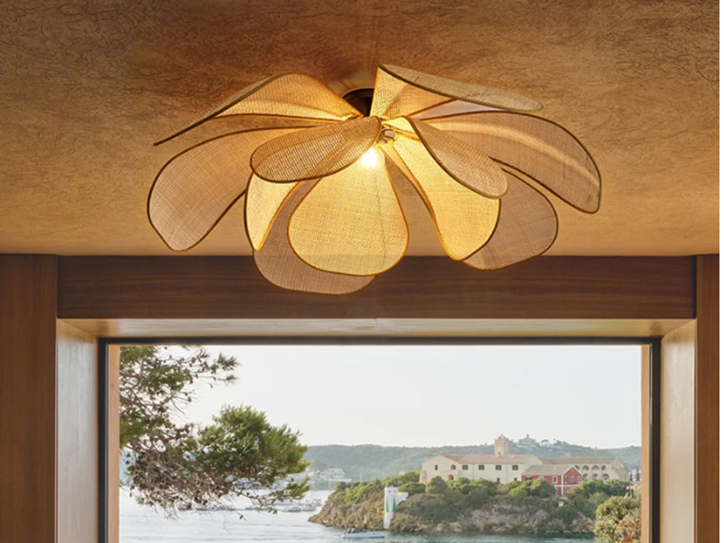 Black Rattan Petal Pendant Light