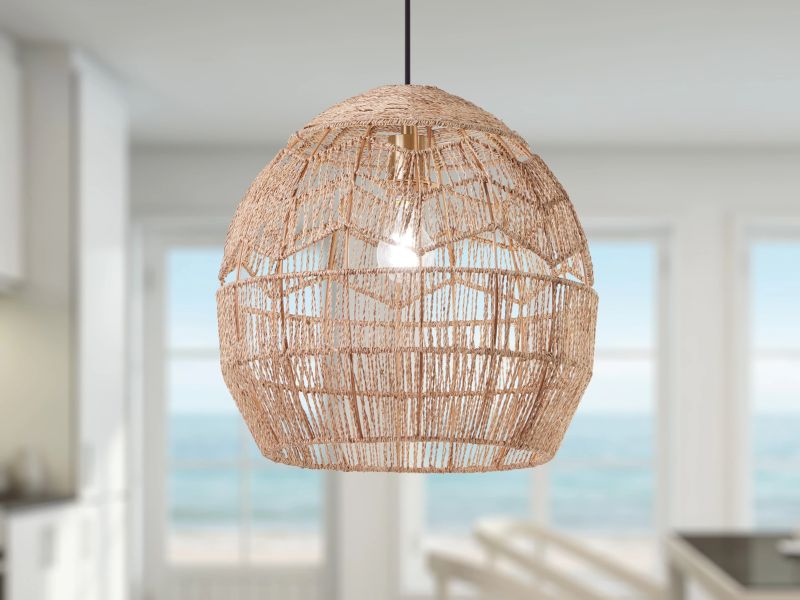 Modern Rattan Rope Pendant with Metal Accents