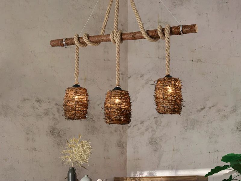 Rustic Rope and Wood Pendant